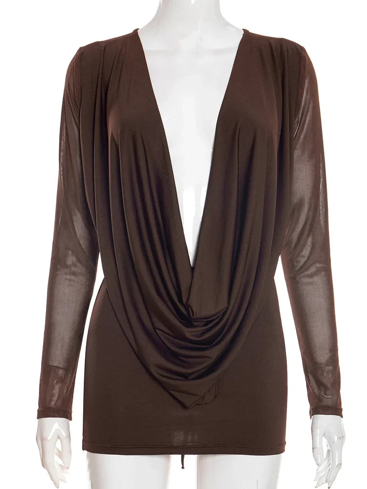Joskaa Mesh Backless Long Sleeve Bodycon Mini Dress - mini dress image 5