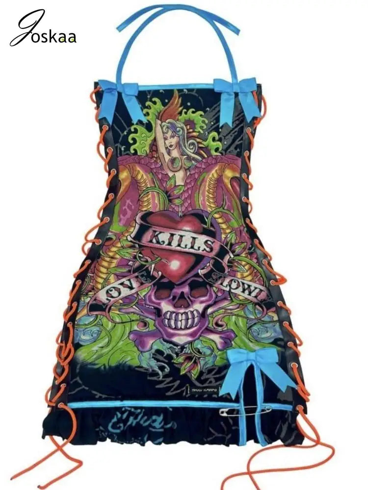 Women's Cutout Halter Printed Line Wacky Dress Roseate – Detail View