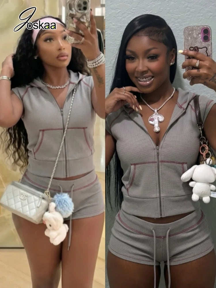 Wholesale Women's Zip Hooded Sporty Two Piece Set – Women's Fashion Wholesale – Front View