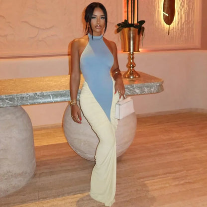 Women's Ruched Backless Halter Maxi Dress