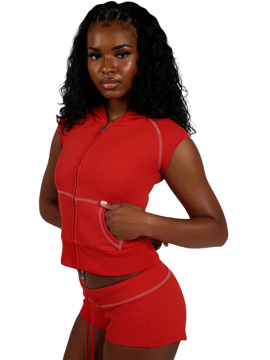 Wholesale Women's Zip Hooded Sporty Two Piece Set