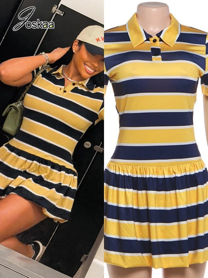 Women's Stripe Ruched Short Sleeve Mini Dress – Women's Fashion Wholesale – Front View