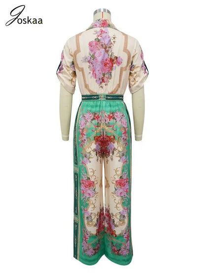 Women's Floral Print Short Sleeve Flare Romper Light Green – Detail View
