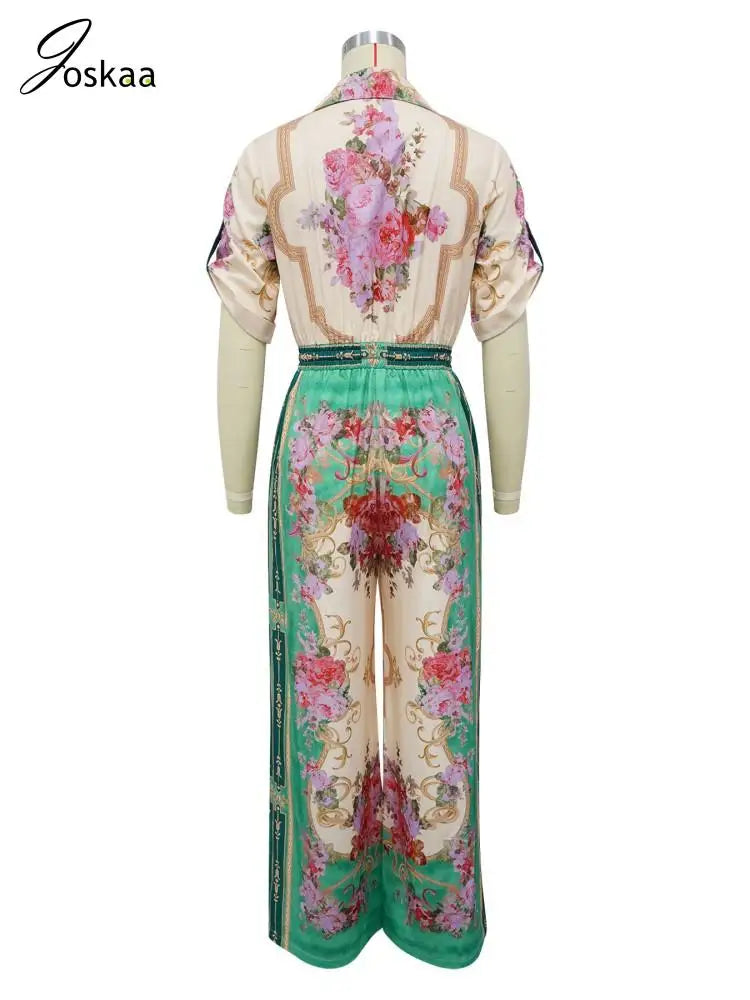 Women's Floral Print Short Sleeve Flare Romper Light Green – Detail View