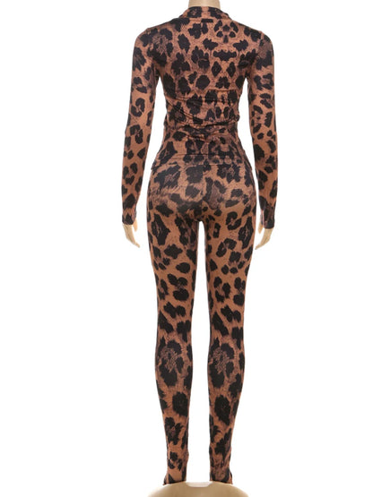 Joskaa Leopard Print Long Sleeve Bodycon Two Piece Set - two piece set image 4