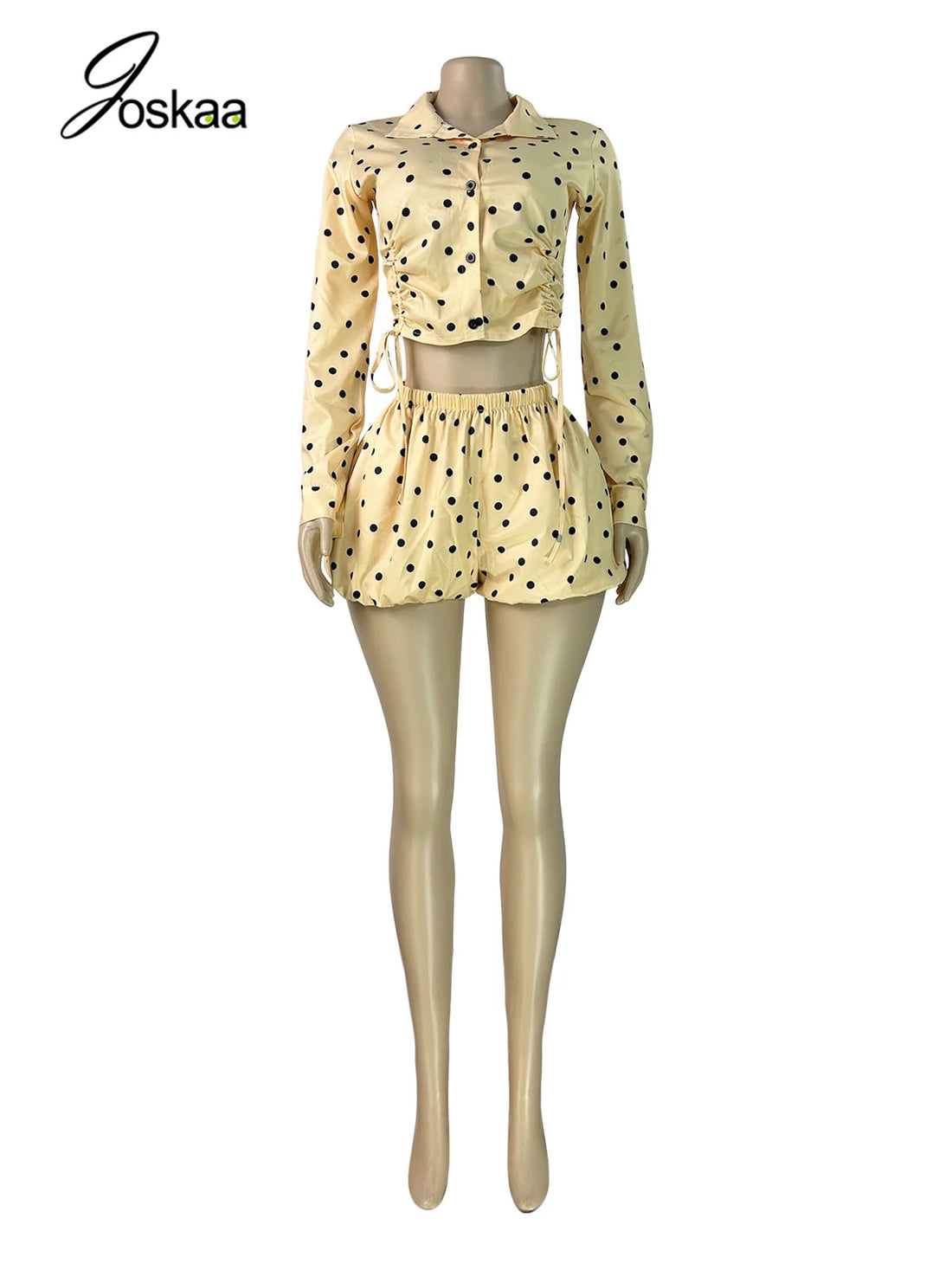 Wholesale Women's Polka Dot Crop Two Piece Set White – Back View