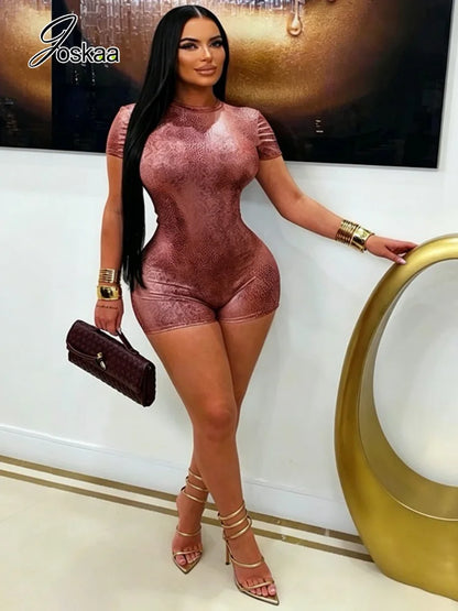Women's Leopard Print Ruched Backless Romper Brown – Side View