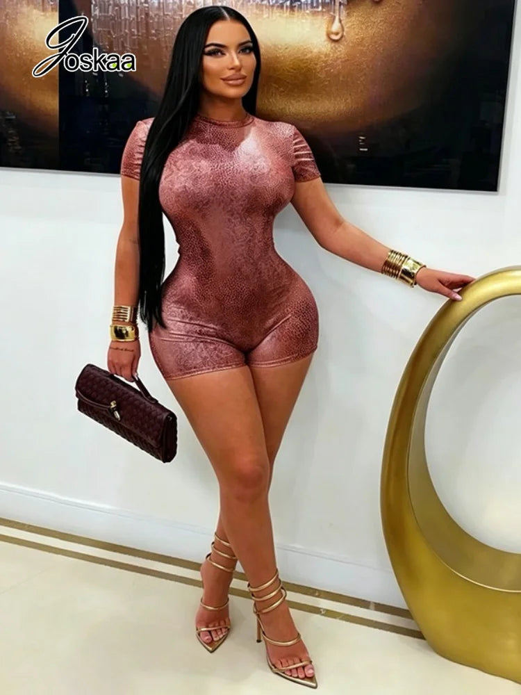 Women's Leopard Print Ruched Backless Romper Brown – Side View