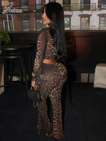 Women's Leopard Print Long Sleeve Two Piece Set Leopard Print – Side View