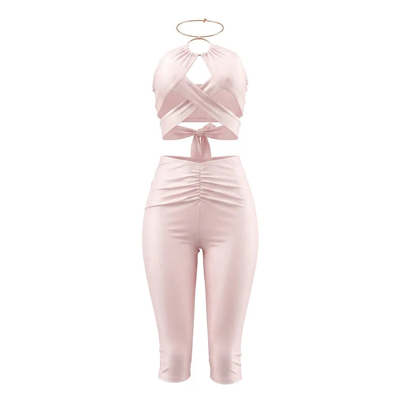 Women's Ruched Cutout Halter Two Piece Set - Additional View 7