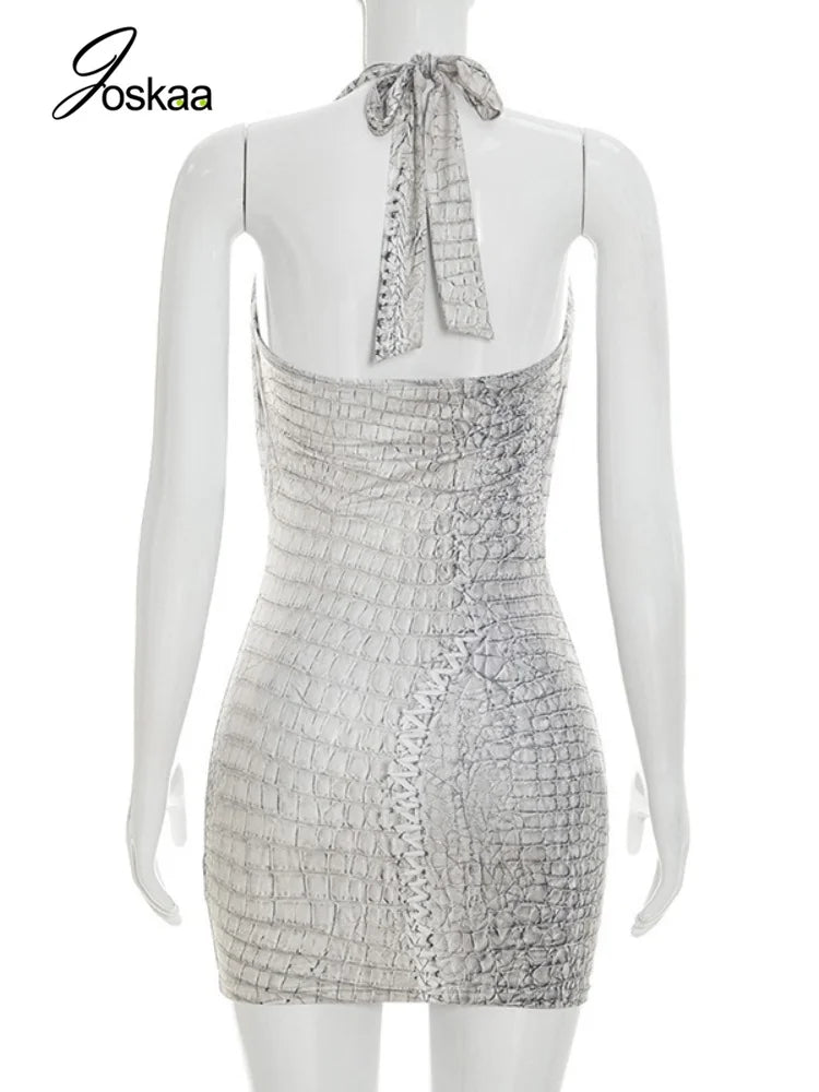Women's Halter Sleeveless Bodycon Mini Dress - Detail View