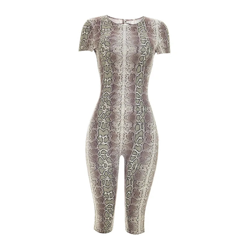 Women's Snake Print Backless Bodycon Romper - Detail View 6