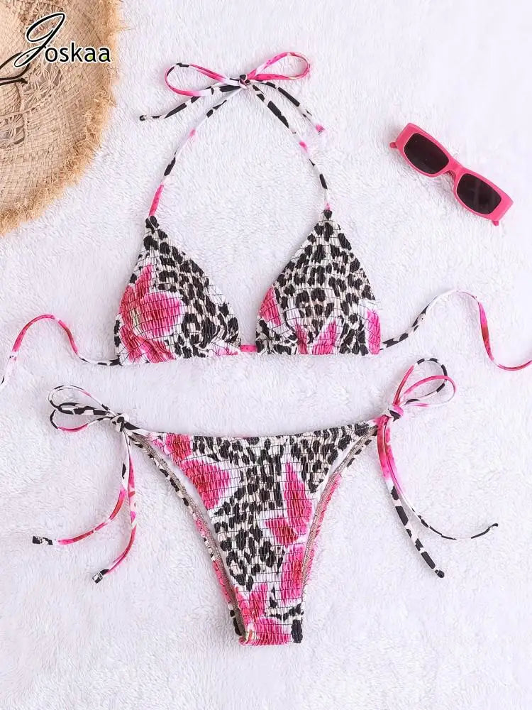 Women's Leopard Print Halter Swimwear Bikini Set – Women's Fashion Wholesale – Front View
