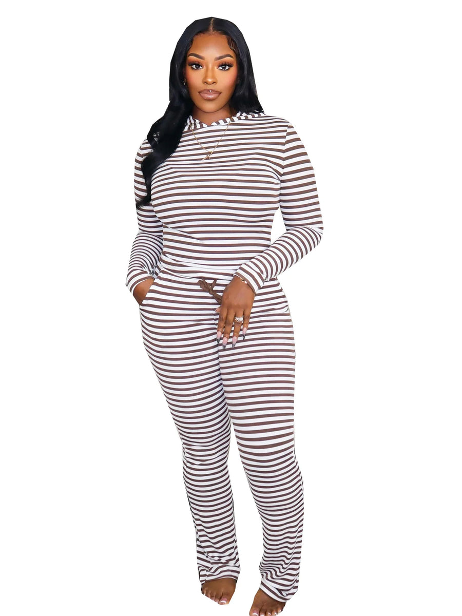 Women's Striped Long Sleeve Wide Leg Two Piece Set - Additional View 10