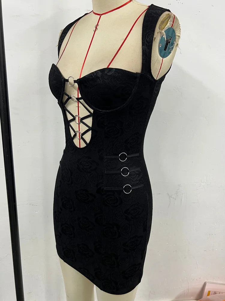 Wholesale Women's Backless Cutout Bodycon Dress Black – Detail View