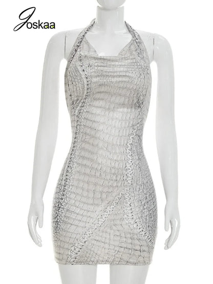 Women's Halter Sleeveless Bodycon Mini Dress - Back View