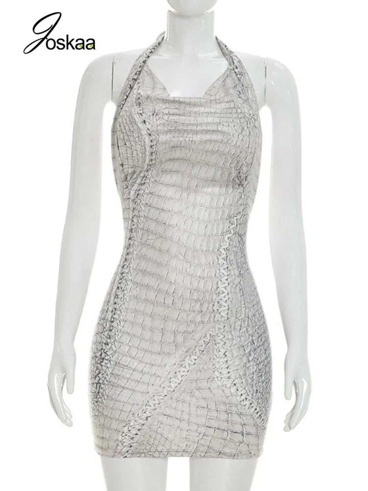 Women's Halter Sleeveless Bodycon Mini Dress - Back View