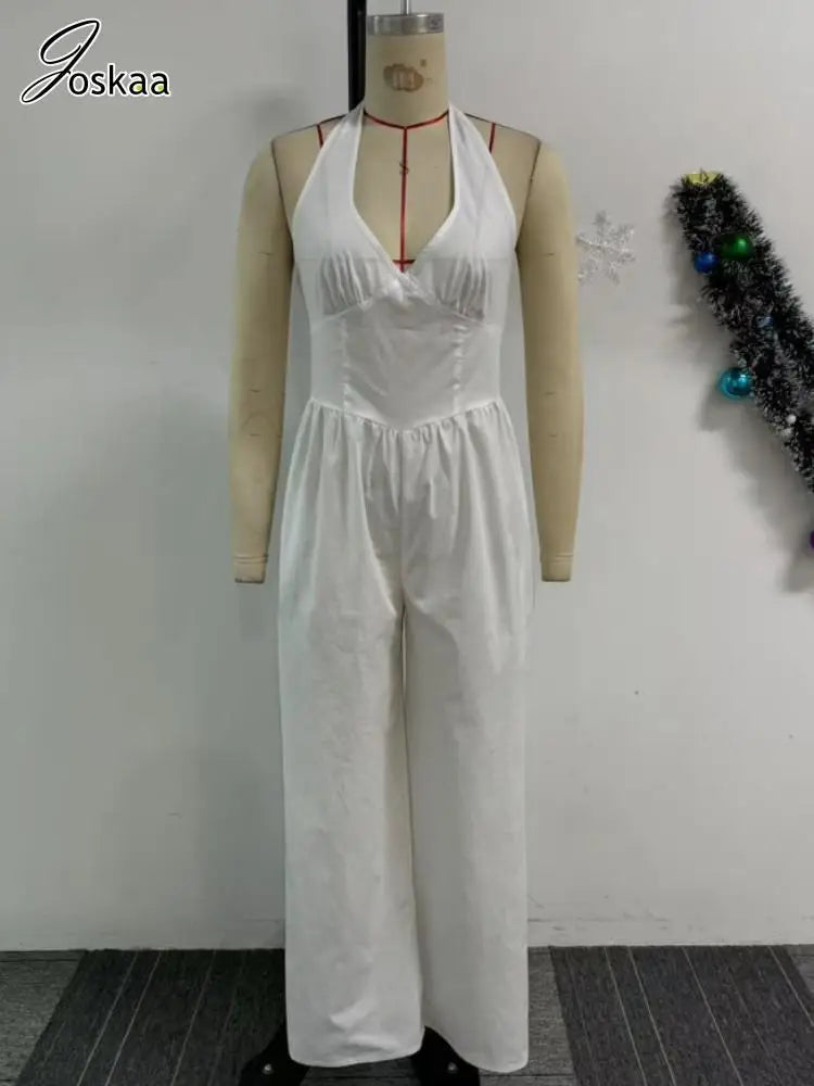 Women's Backless Halter Flare Wide Leg Romper Black – Back View