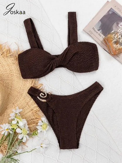 Women's Swimwear Swimsuit Camisole Bikini Set Coffee – Back View