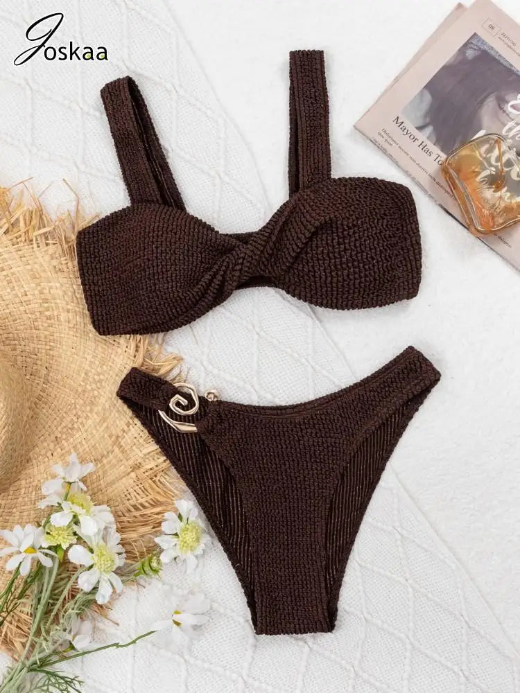 Women's Swimwear Swimsuit Camisole Bikini Set Coffee – Back View