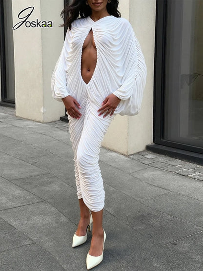 Women's Ruched Backless Cutout Maxi Dress – Women's Fashion Wholesale – Front View