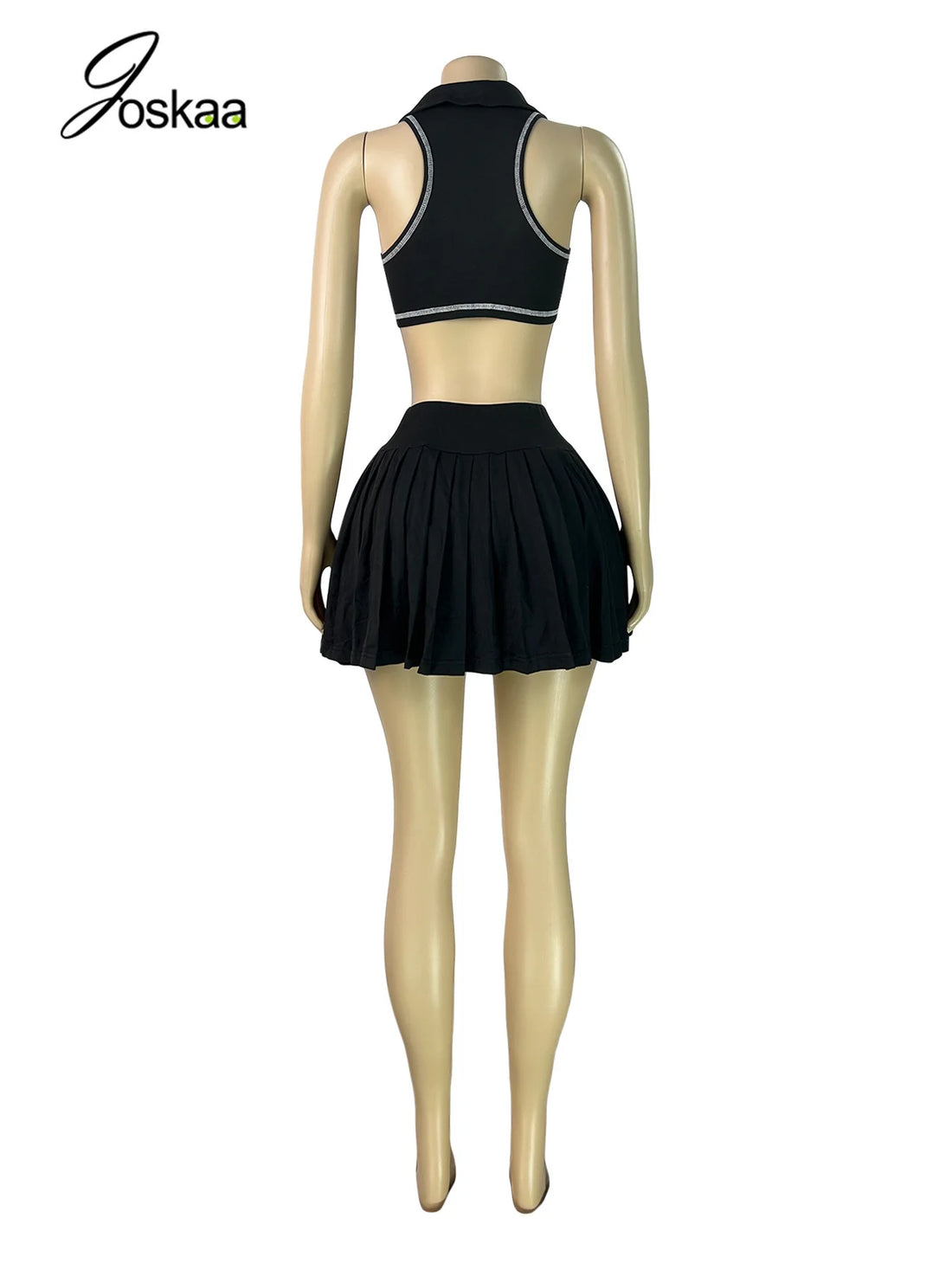 Women's High Waist Mini Pleated Two Piece Set Khaki – Detail View