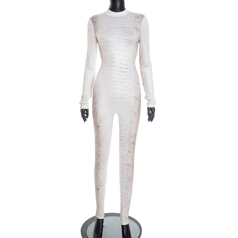 Joskaa Snake Print Zip Up Long Sleeve Bodycon Romper - romper image 5