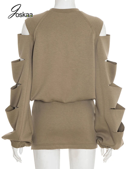 Women's Cutout Long Sleeve Two Piece Set Gray – Detail View