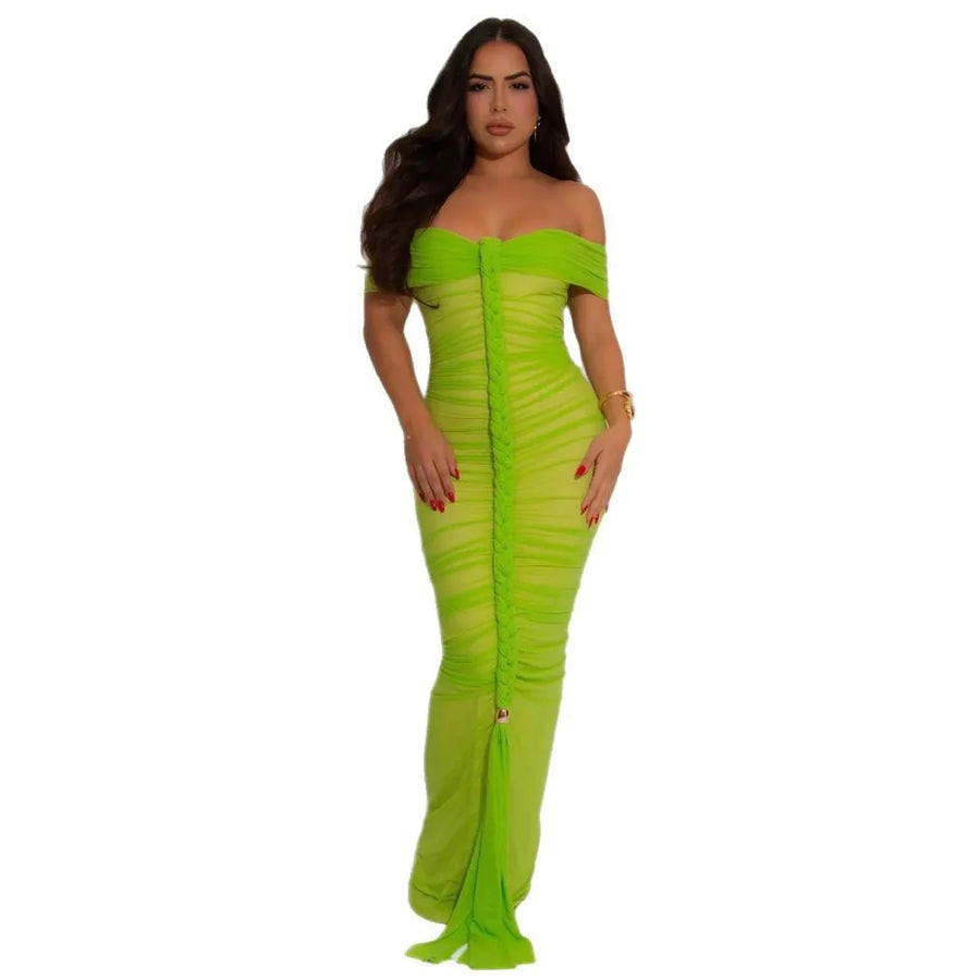 Women's Mesh Backless Strapless Maxi Dress