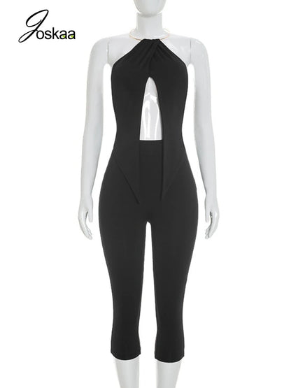 Women's Halter Crop High Waist Two Piece Set Black – Back View