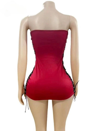 Women's Cutout Strapless Aesthetic Side Mini Dress Black – Detail View