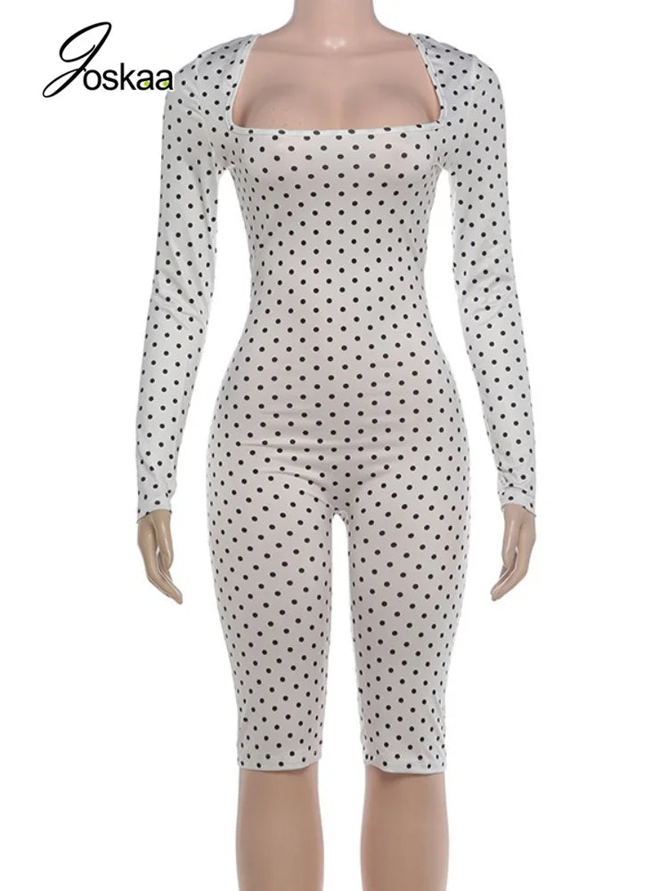 Women's Polka Dot Long Sleeve Sleeveless Bodycon Romper - Back View