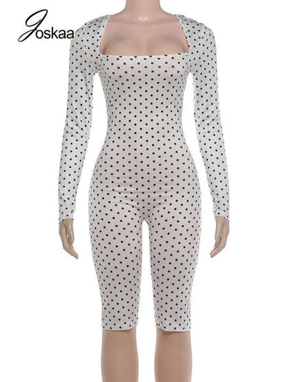 Women's Polka Dot Long Sleeve Sleeveless Bodycon Romper - Back View