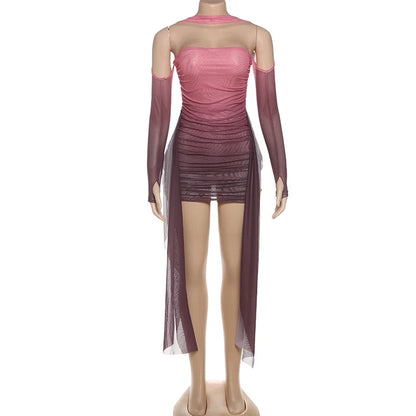 Joskaa Mesh Ruched Strapless Mini Two Piece Set - two piece set image 9
