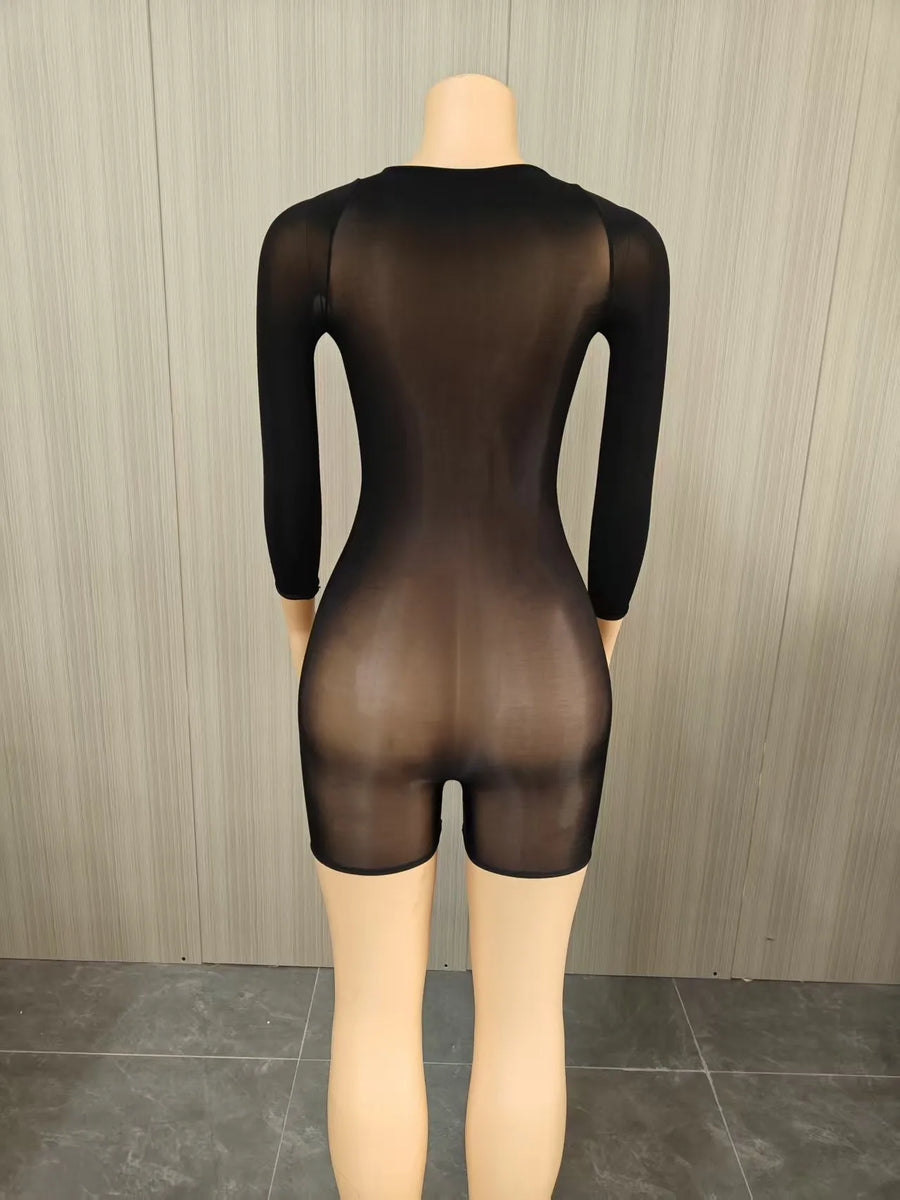 Joskaa Mesh Long Sleeve Romper High Elastic Shiny - romper image 4