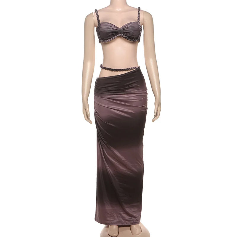 Wholesale Women's Cutout Crop Maxi Two Piece Set