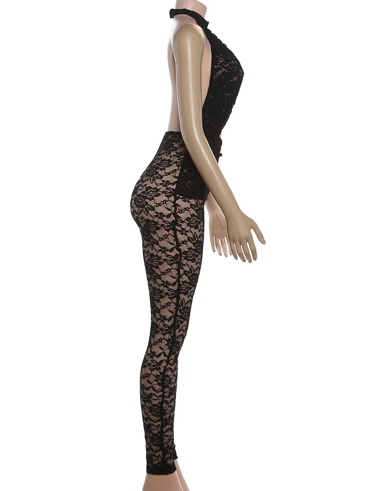Joskaa Lace Backless Halter Sleeveless Romper - romper image 3