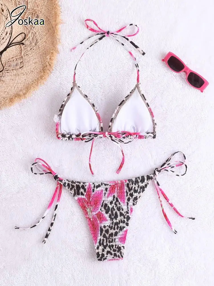 Women's Leopard Print Halter Swimwear Bikini Set JY540-RO – Front View