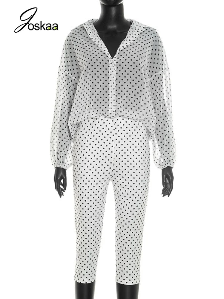 Women's Polka Dot Long Sleeve High Waist Two Piece Set Hipster - Detail View 3