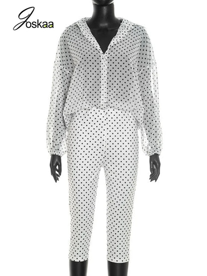 Women's Polka Dot Long Sleeve High Waist Two Piece Set Hipster - Detail View 3