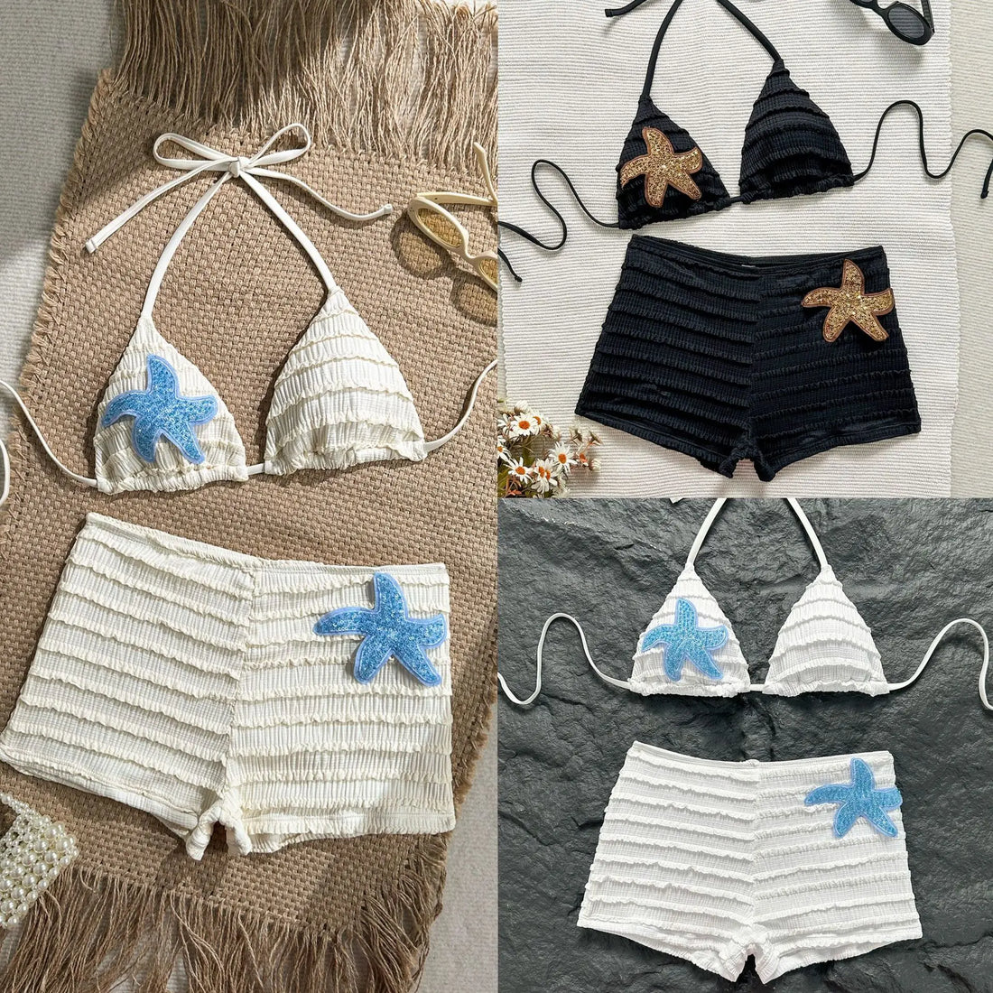 Women's Sequin Halter Swimwear Starfish Bikini Ruffle - Additional View 7