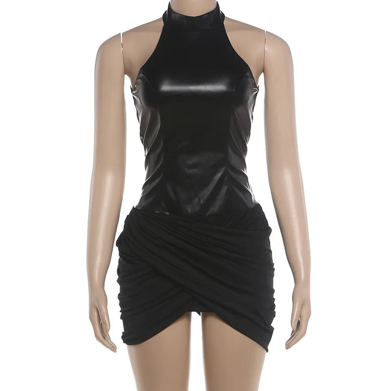 Women's Faux Leather Zip Up Sleeveless Bodycon Mini Dress - Additional View 9