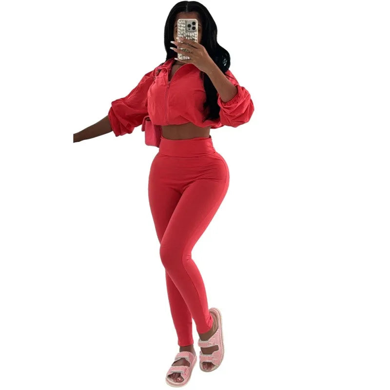 Joskaa Zip Up Long Sleeve Crop Two Piece Set - two piece set image 10