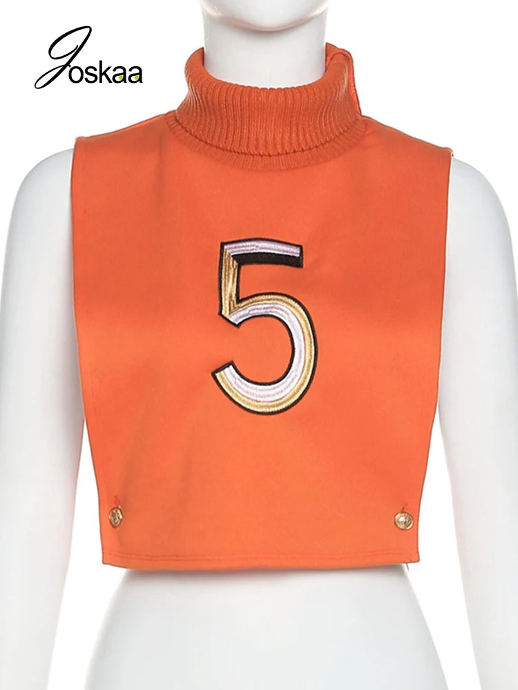 Women's Cutout Sleeveless Orange Turtleneck Pullover Top Mei red – Side View
