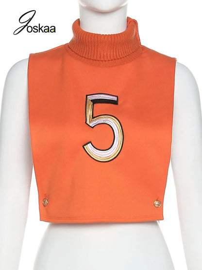 Women's Cutout Sleeveless Orange Turtleneck Pullover Top Mei red – Side View