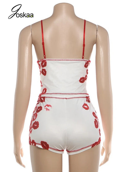Women's Bodycon Lip V-neck Two Piece Set White – Detail View