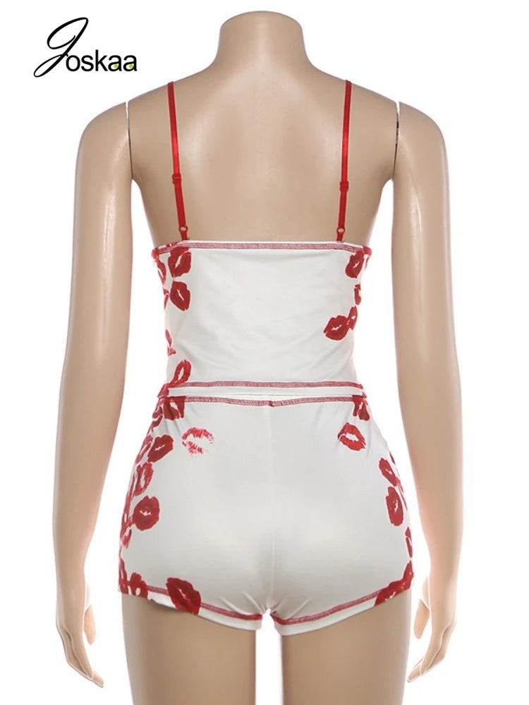 Women's Bodycon Lip V-neck Two Piece Set White – Detail View