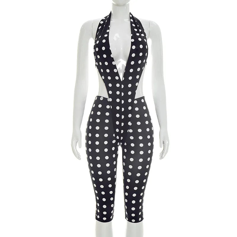 Joskaa Polka Dot Backless Halter Sleeveless Romper - romper image 5