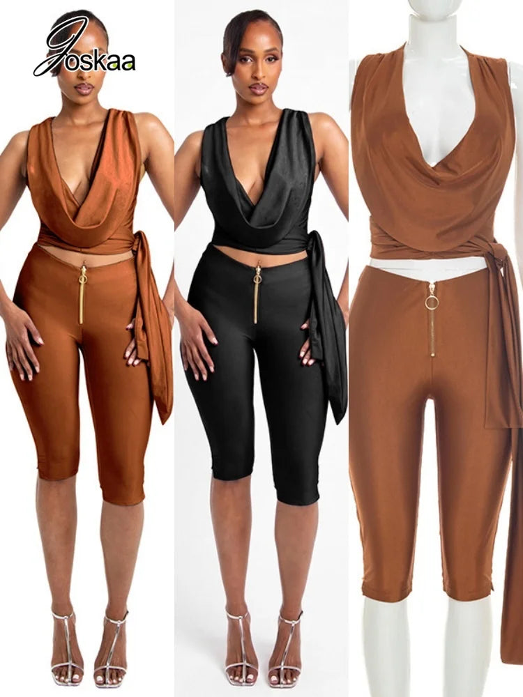 Women's Sleeveless Crop Bodycon Two Piece Set – Women's Fashion Wholesale – Front View