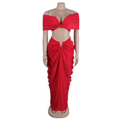 Women's Ruched Maxi Elegant Wrap Chest Two Piece Set